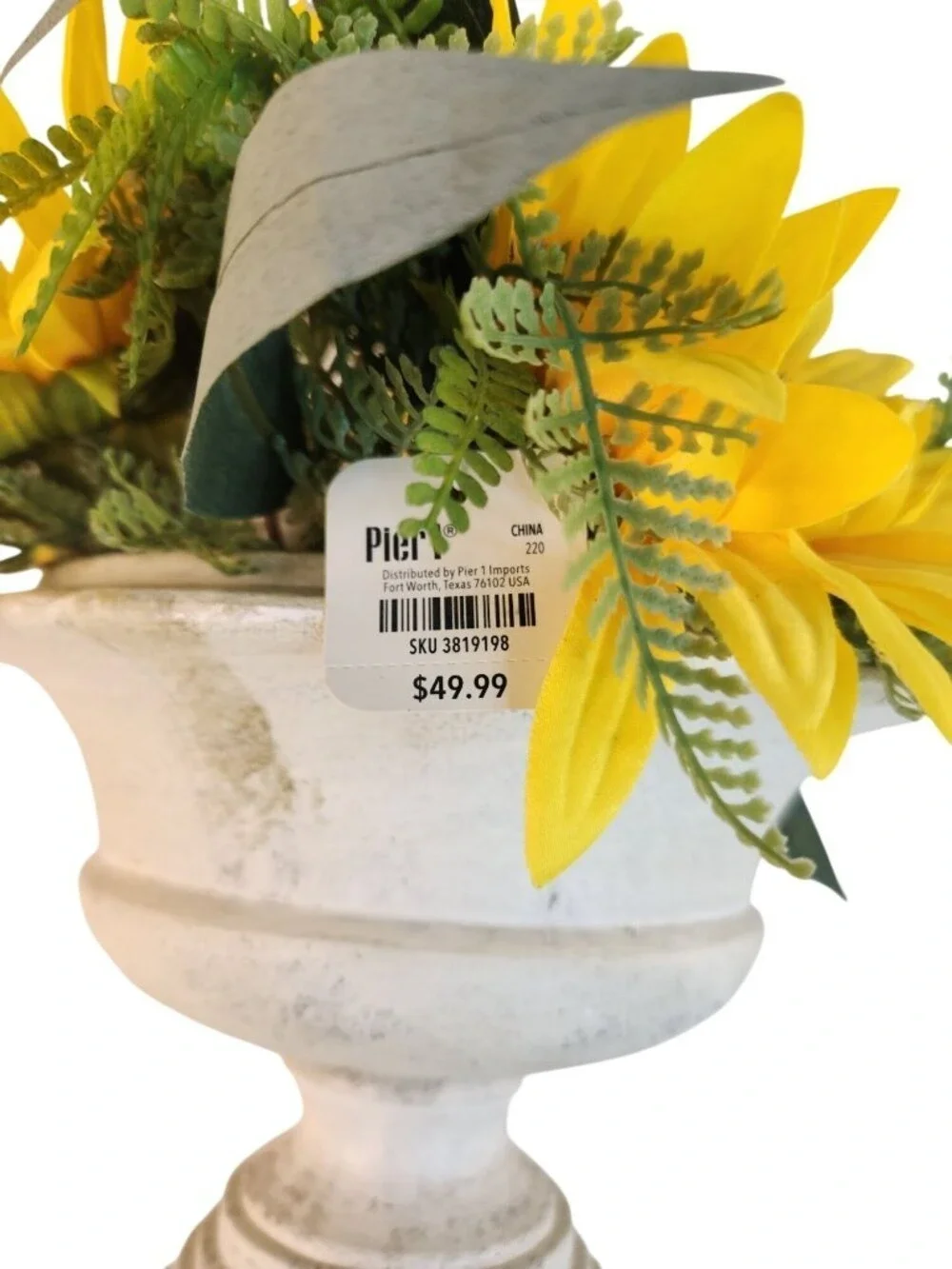 Sunflower Candle Holder Arrangement w/ Glass Hurricane on Distressed Pedestal